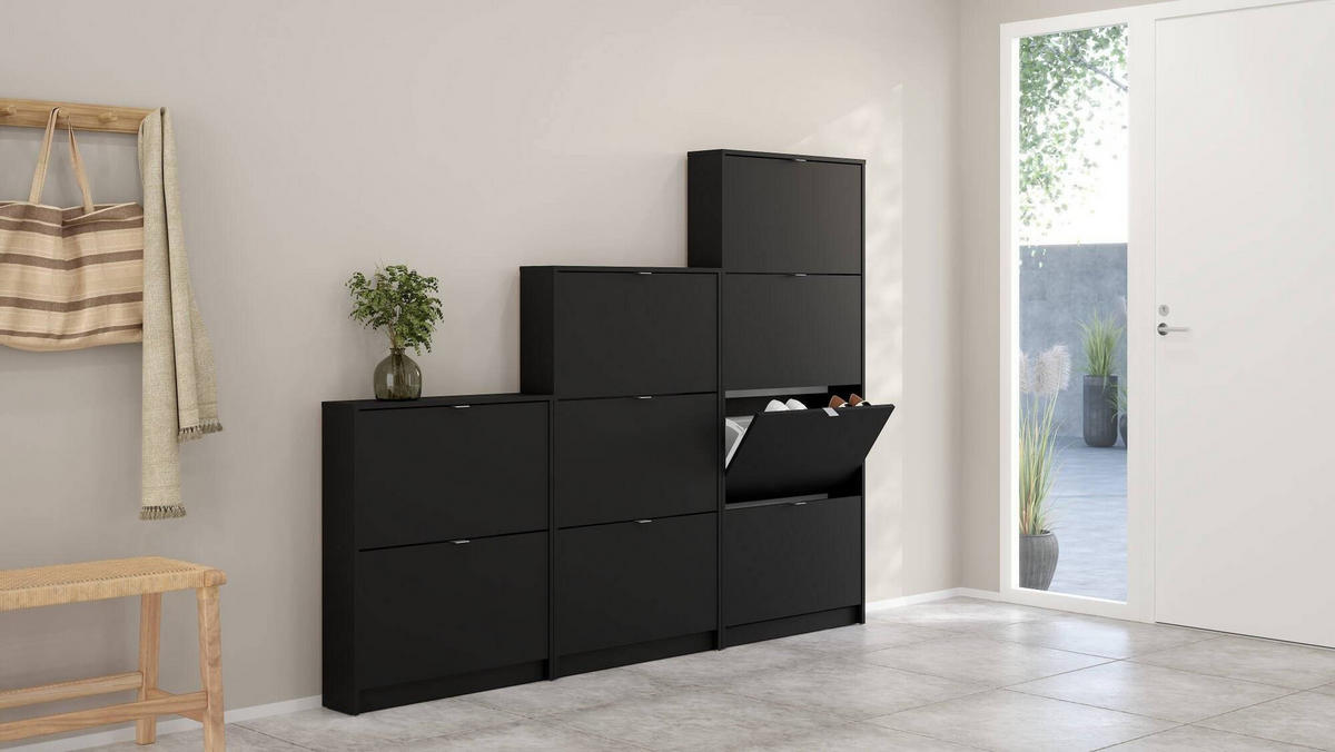 SCHUHSCHRANK Schwarz 16.55/70.3/85.2 cm - Schwarz, Holzwerkstoff (70/85/17cm) - DMORA