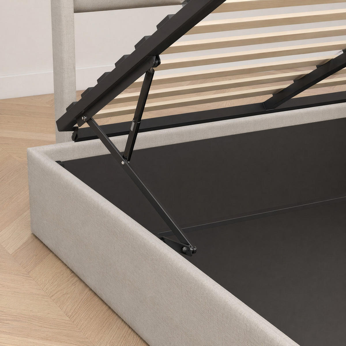 POLSTERBETT 160x200 cm Beige Leinen LED Gaslift Bettkasten - Beige, Holz (160/200cm) - SHOPENTRA