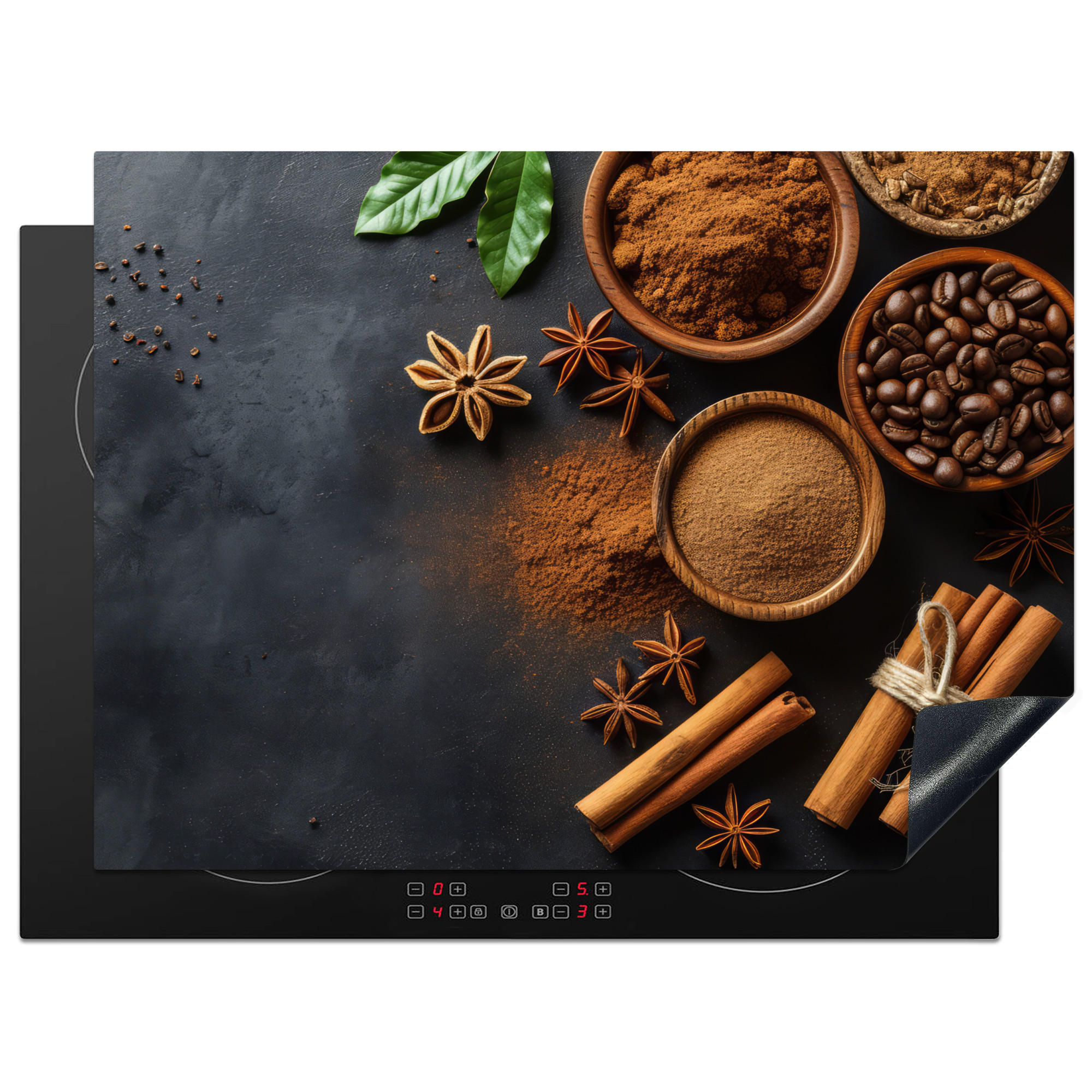 HERDABDECKPLATTE Zimt - Beton - Kaffee - Zimtstangen - Gewürze 70x52 cm - Mokka, Kunststoff (70/0.2/52cm) - MuchoWow