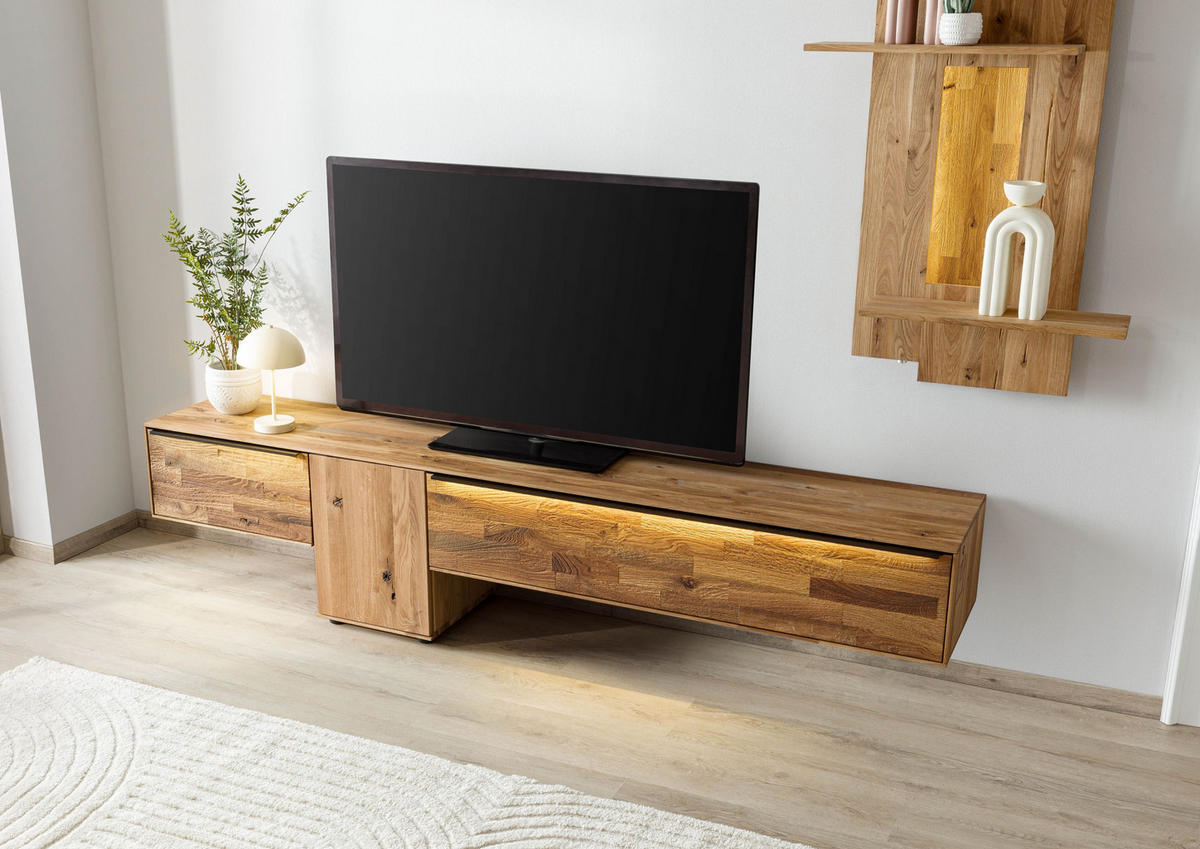 LOWBOARD Wildeiche 240x43x55 natur geölt WIEN #208 - Naturfarben, Holz (240/55/43cm) - Massivmoebel24