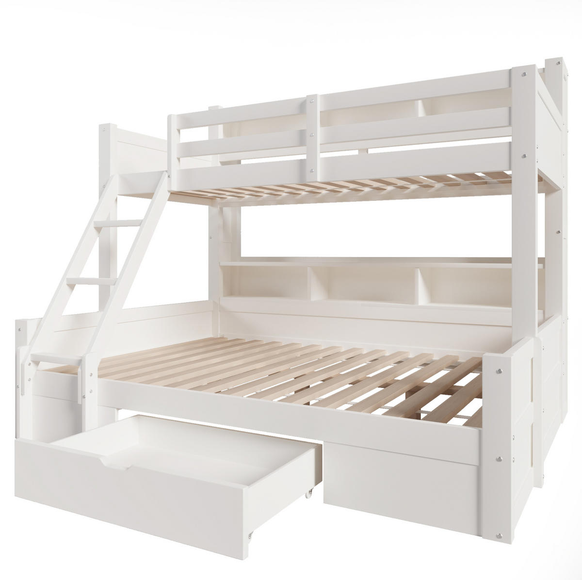 ETAGENBETT 90/200 cm + 140/200 cm in Weiß mit LED-Beleuchtung und Stauraum - Weiß, Holz (90/200cm) - OKMYHOME