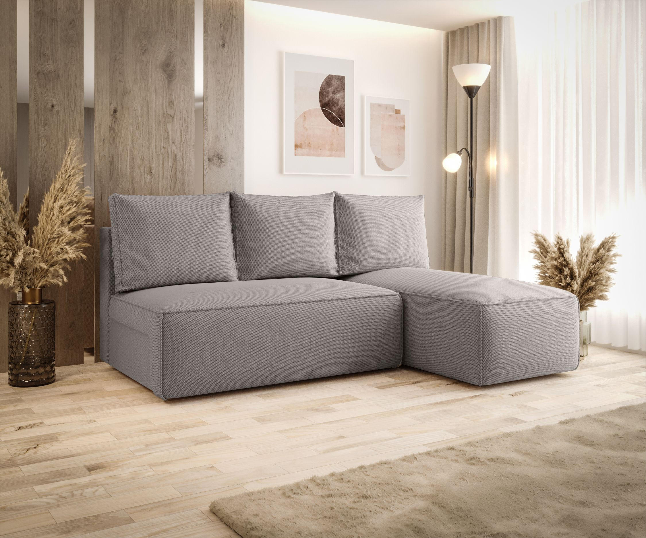 ECKSOFA mit Schlaffunktion SAVIO MINI Curio 83 Rechts - Grau, Textil (200/140cm) - Bedante