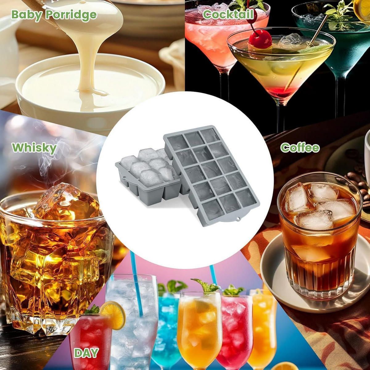 EISWÜRFELFORM Silikon 4 Stück Set Grau - Grau, Kunststoff (11/3.5/19cm)