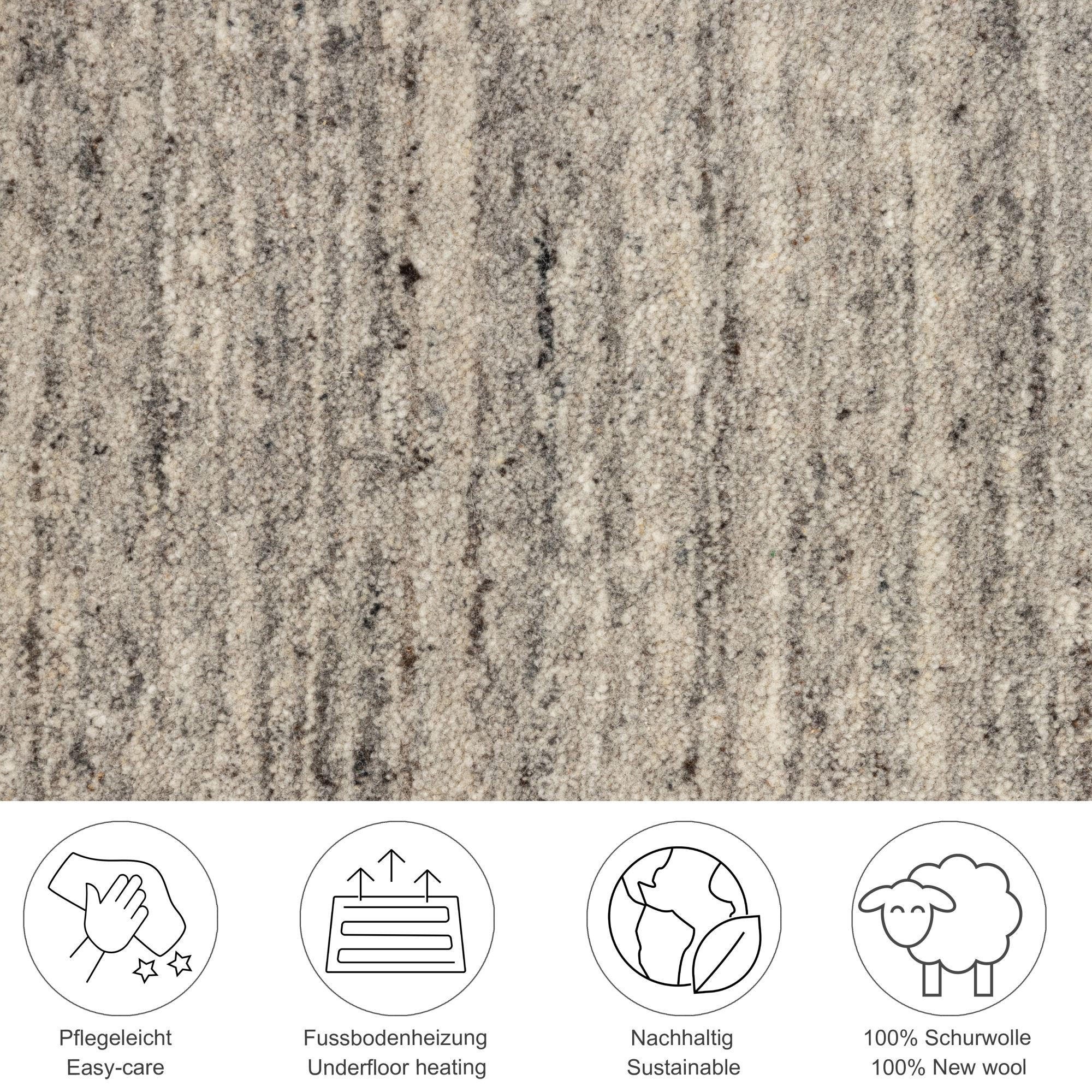 Thumbnail - Theko Handwebteppich, Grau, Textil, Uni, Rechteckig, 170x240 cm, antistatisch, Teppiche & Böden, Teppiche, Naturteppiche