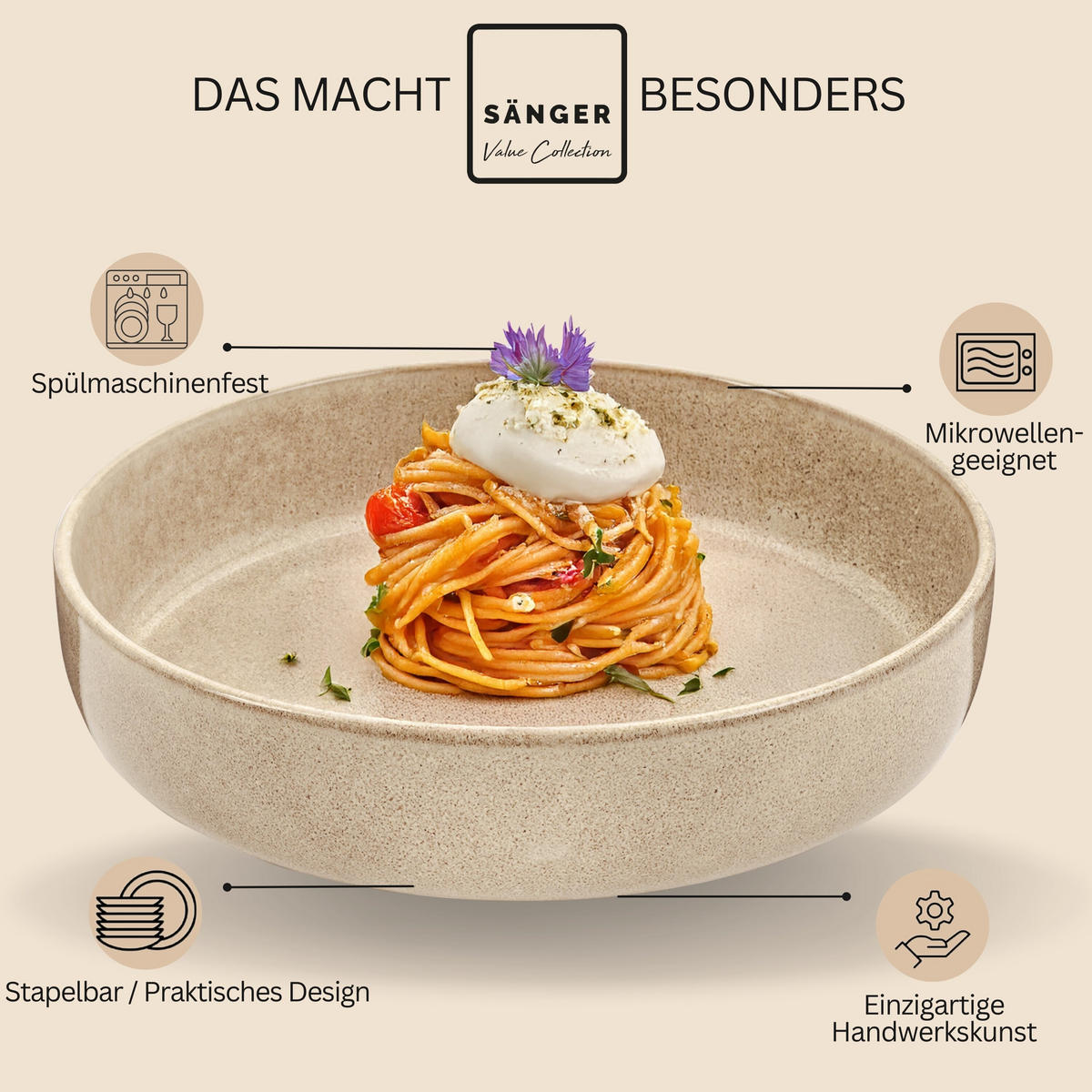 PASTASCHALEN SET KAIRO MOCHA - 6 teilig aus Steingut - Beige, Keramik (31.5cm) - Sänger