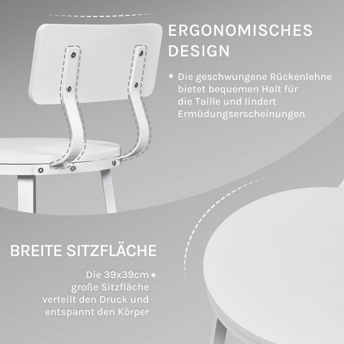 BARHOCKER 2er Set, Metallgestel, Weiß - Weiß, Holzwerkstoff/Metall (51.5/89/51.5cm) - Woltu