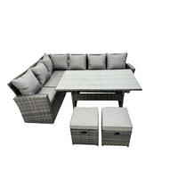 BALKONMÖBEL-SETS mit Ecksofa,Rechteckiger Esstisch,2 Hocker Polyrattan Dunkelgrau 8-Sitzer - Dunkelgrau/Grau, Glas/Kunststoff - Fimous