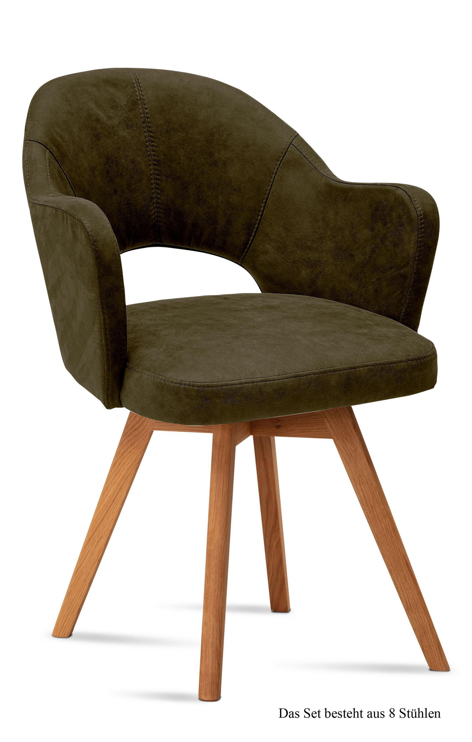 ARMLEHNSTUHL (8er-Set) Dolly 59x87x61 Eiche geölt/Khaki - Dunkelgrün/Eichefarben, Kunststoff (61/87/59cm) - 58aufmkessel