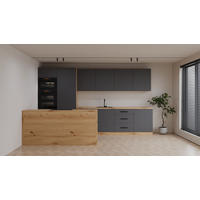 INSELKÜCHE Nexa Grau – 360 cm + Insel 180 cm – K104-G360 - Schwarz/Grau, Holzwerkstoff/Metall (360/210/60cm) - ROYAL24_MARKT