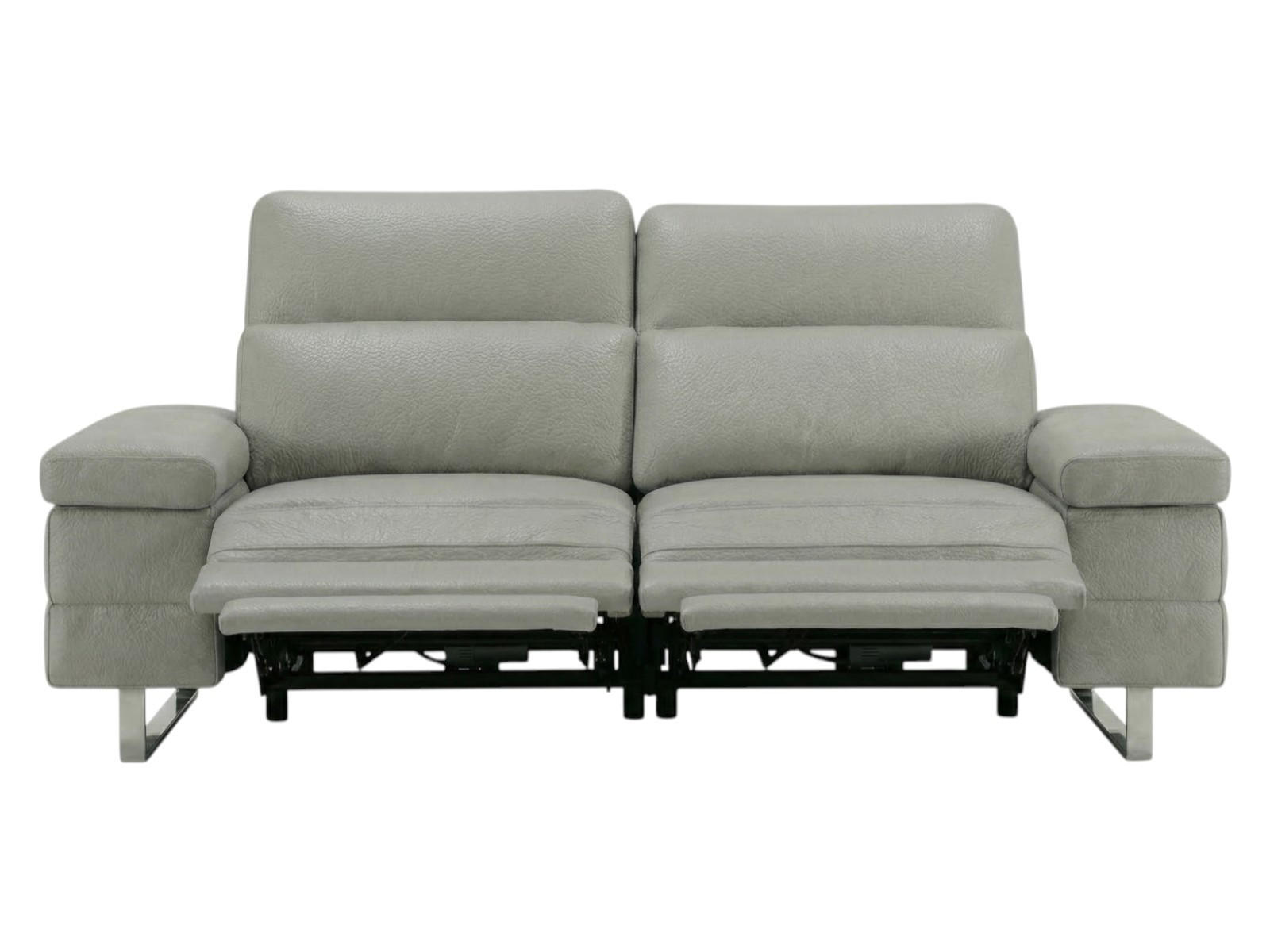 3-SITZER Sofa Virage Echtleder mit 2 x Relaxfunktion Perlgrau - Hellgrau, Leder/Metall (212/75/109cm)