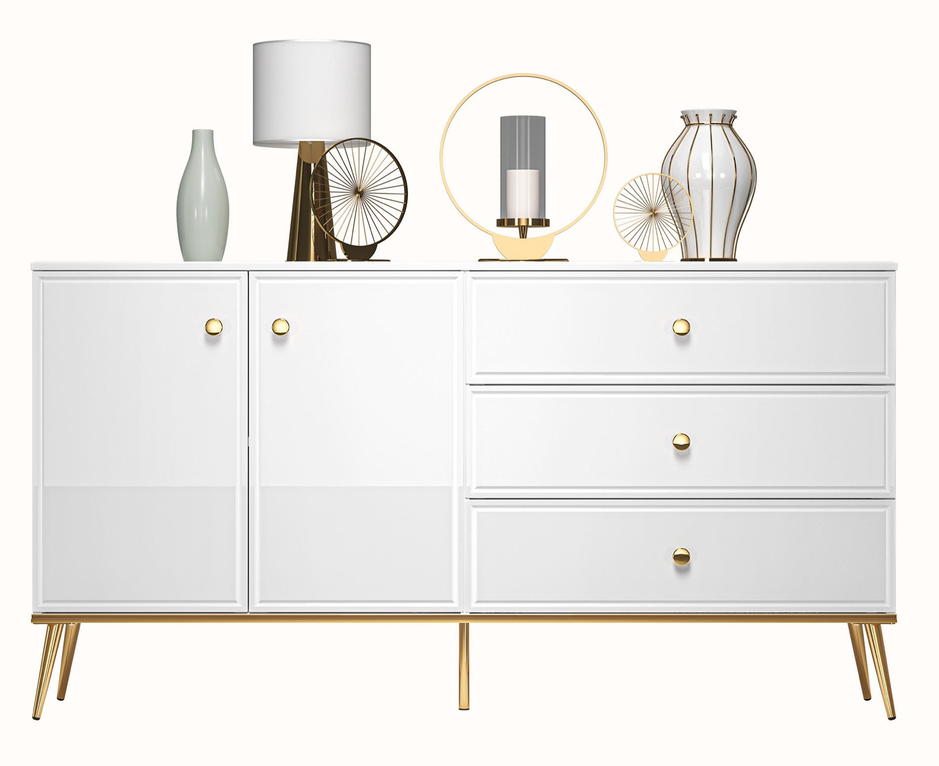 SIDEBOARD Darrby Weiß Matt / Hochglanz 160 cm - Goldfarben/Weiß, Holzwerkstoff/Metall (160/84.4/40cm) - Selsey