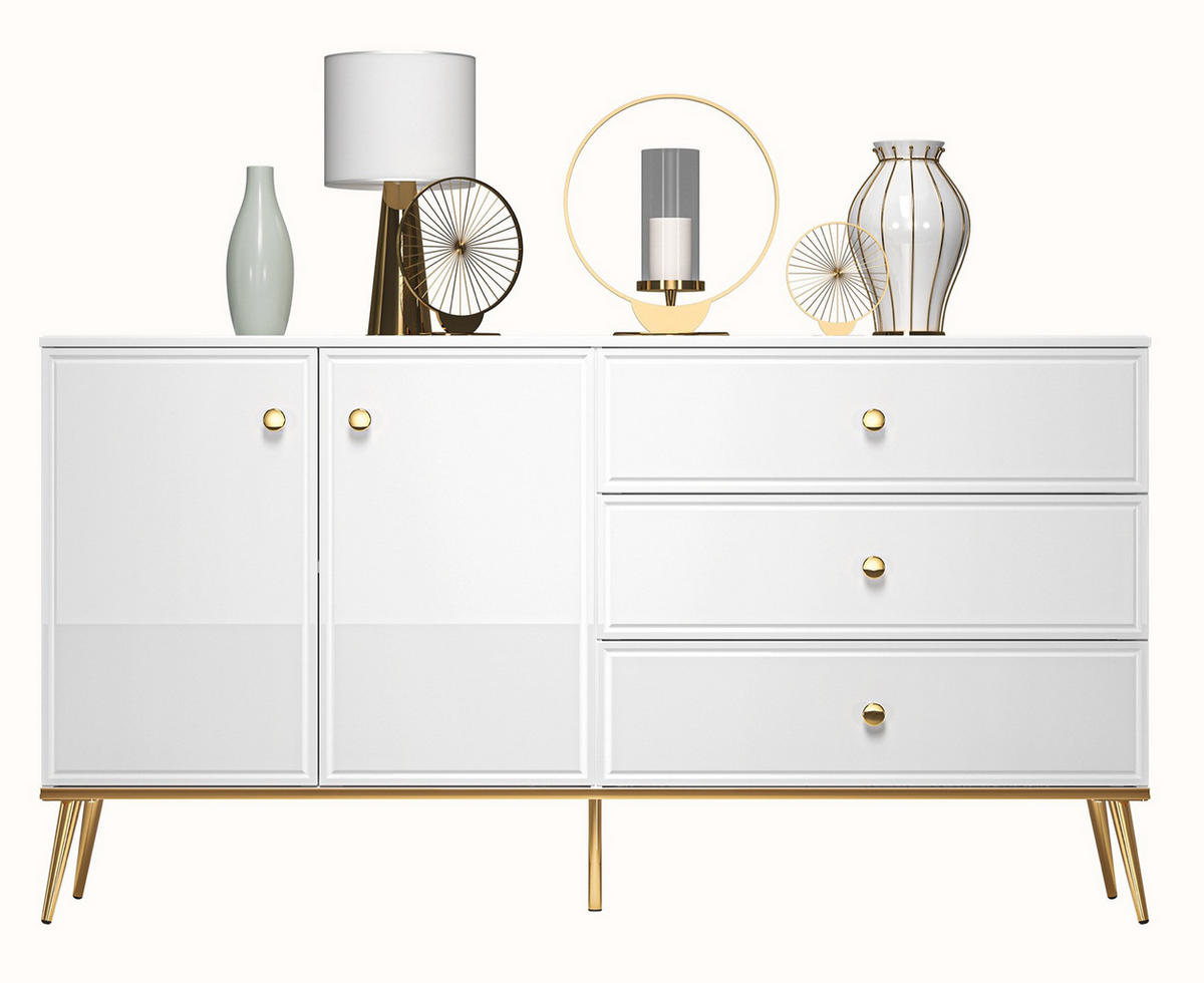 SIDEBOARD Darrby Weiß Matt / Hochglanz 160 cm - Goldfarben/Weiß, Holzwerkstoff/Metall (160/84.4/40cm) - Selsey