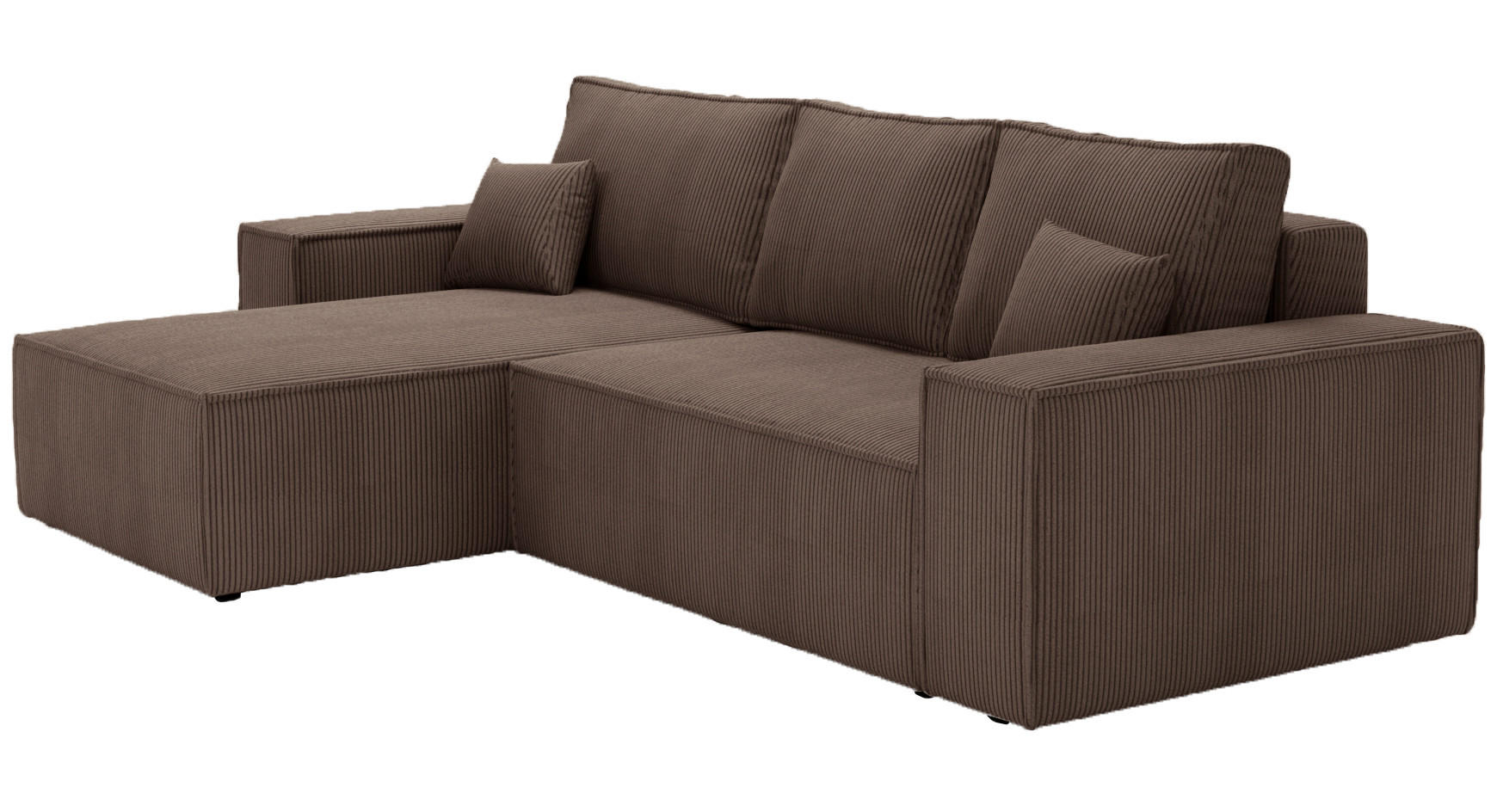 ECKSOFA Bergamo L mit Cordstoff, 280 cm, Schlaffunktion, Links - Braun - Braun, Holz (277/189cm) - Emporius