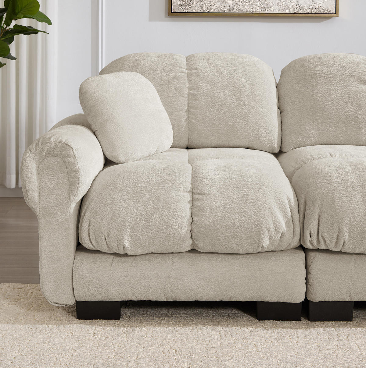 SOFA modular in U-Form Chenille Light Khaki - Hellbraun, Holz (149/90/190.1cm) - Meubliv
