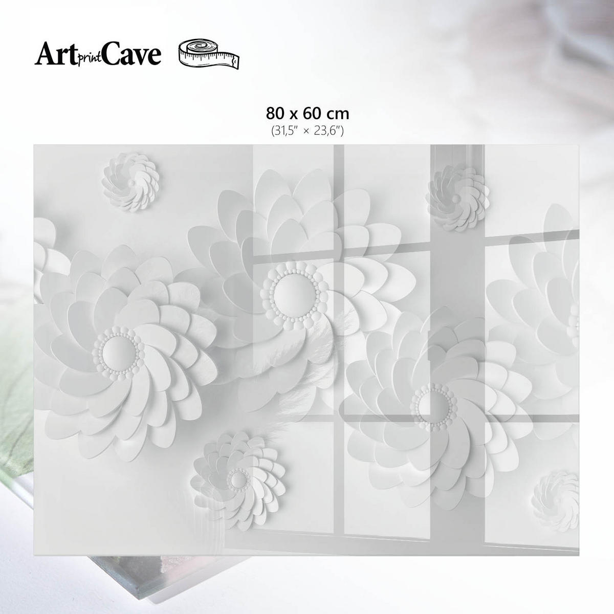 GLASPLATTE 80x60 cm – Weiße Blüten - Schwarz, Glas (0.4/80/60cm) - ArtPrintCave