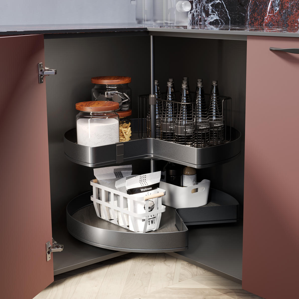 ABLAGEN Harmony 3/4 Drehbar Für Küchenschränke, Modulbreite 800mm, Höhenverstellbar, Stahl - Anthrazit, Metall (70.8/77/70.8cm) - EMUCA