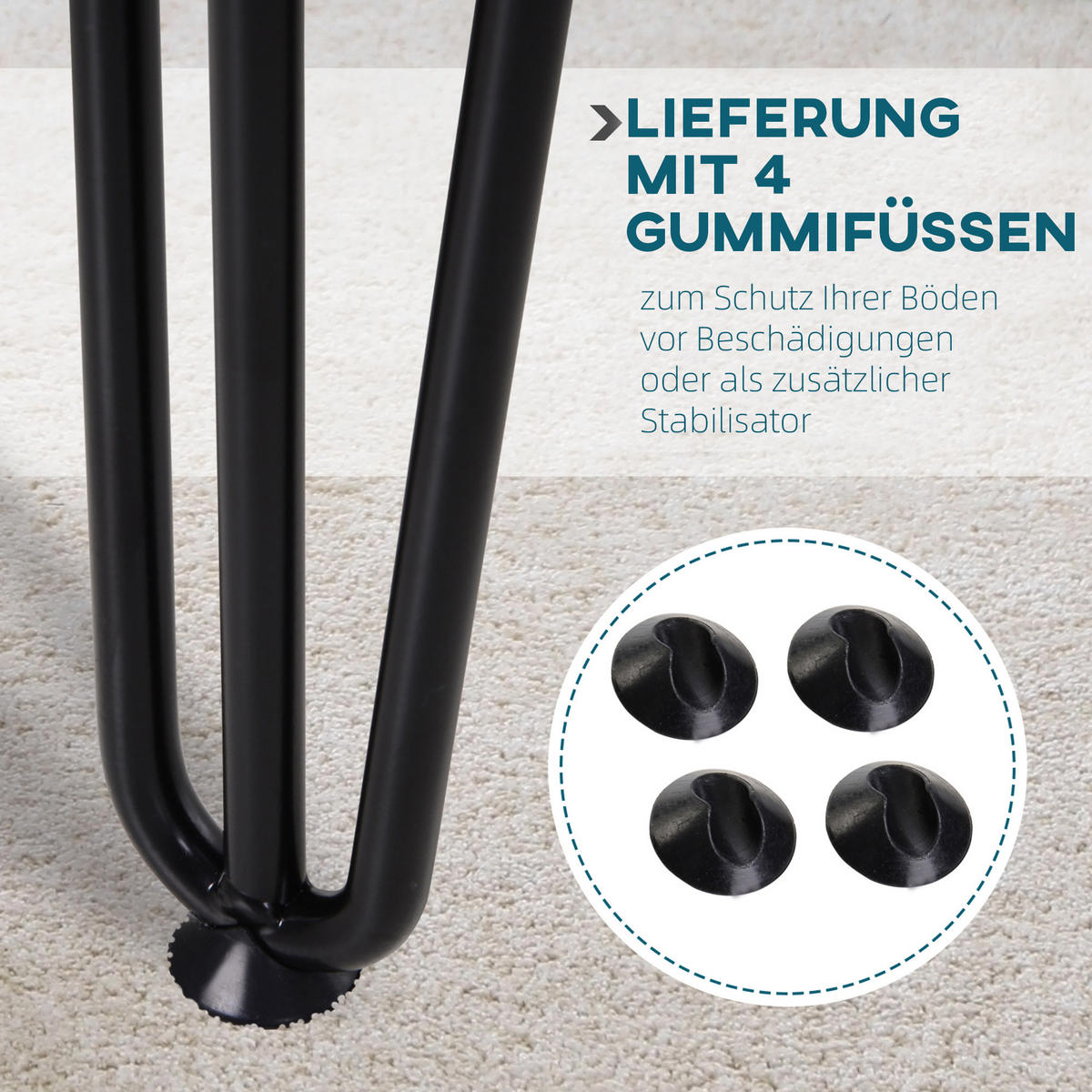 TISCHBEINE 4er-Set Tischfüße, Schwarz, 12 x 12 x 72 cm - Schwarz, Metall (12/71/12cm) - HOMCOM