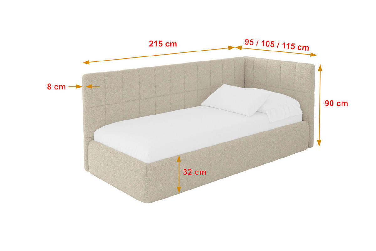 EINZELLBETT Jugendbett mit Bettkasten, Links - TULY 90x200 Dunkelbeige - Cappuccino, Holzwerkstoff/Textil (90/200cm) - ALTDECOR