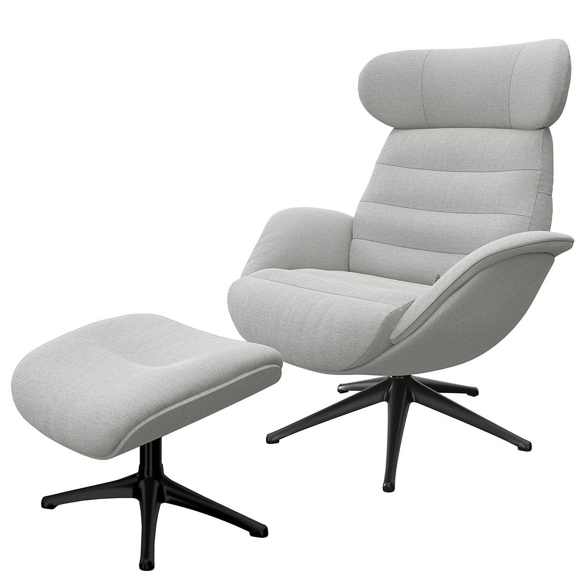 POLSTERHOCKER - Hellgrau/Schwarz, Textil/Metall (44/39/49cm) - home24