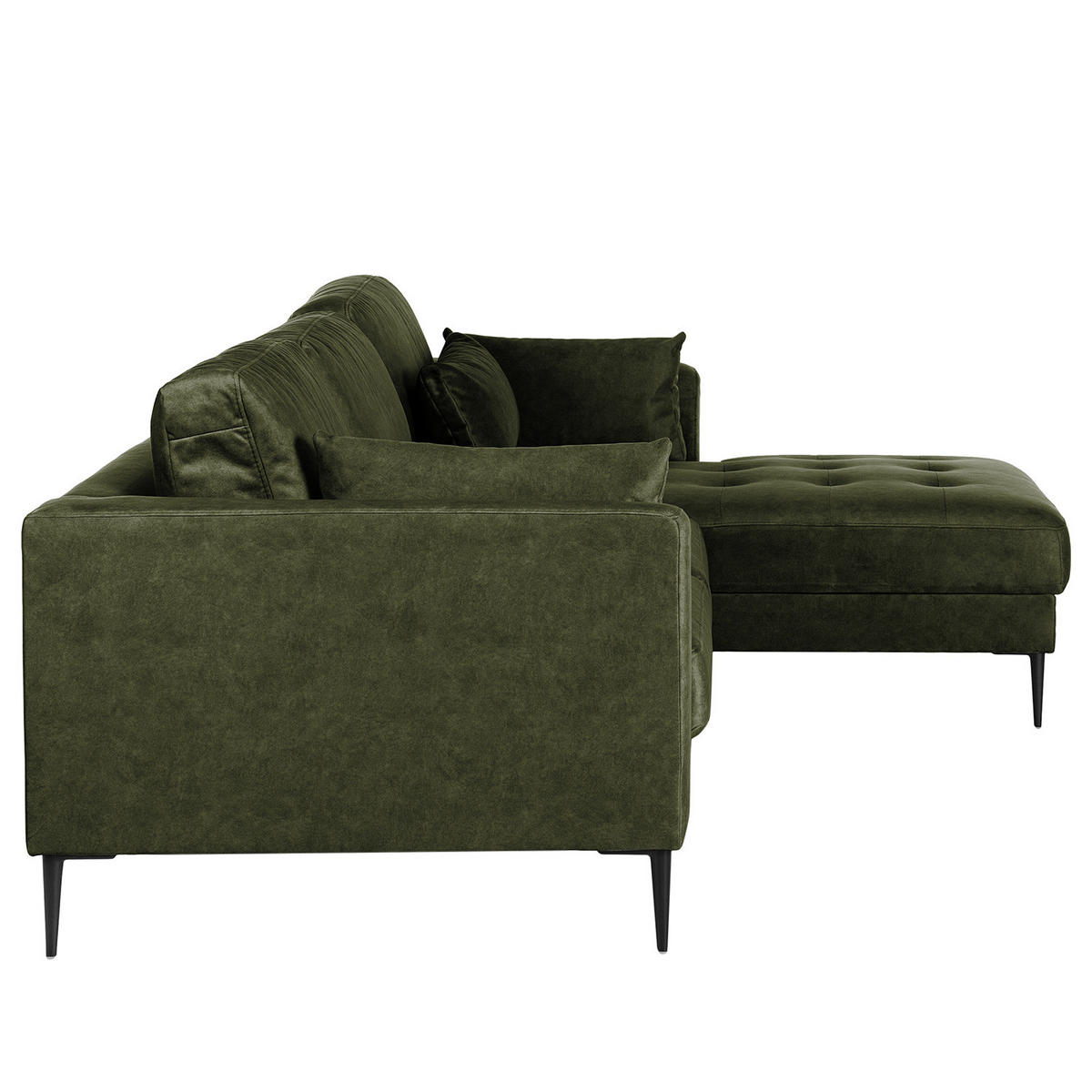 ECKSOFA mit Longchair - Dunkelgrün/Schwarz, Textil/Metall (275/168cm) - home24