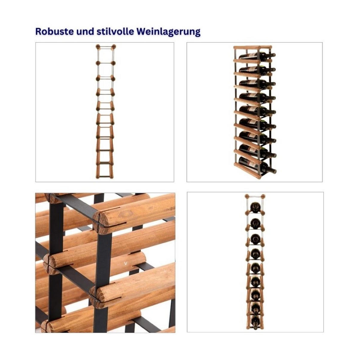 WEINREGAL Vinotega Mod Metal 92,5x12,5x24,5 cm 1x9 Flaschen Massives Kiefernholz Braun Geölt - Braun, Holz (12.5/92.5/24.5cm) - PROREGAL