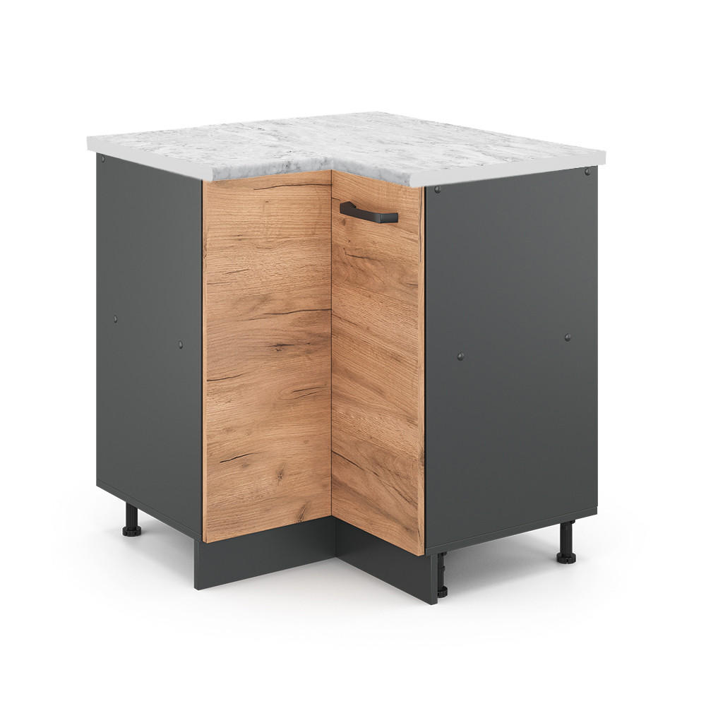 HÖRNUNDERSKÅP R-Line Goldkraft ek 75.6 cm AP marmor Honungsek, Antracit 81.6/75.6/60 cm