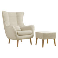 SESSEL Estjano Boucle mit Fußbank - Beige/Naturfarben, Holz/Textil (80/106/95cm) - MIRJAN24