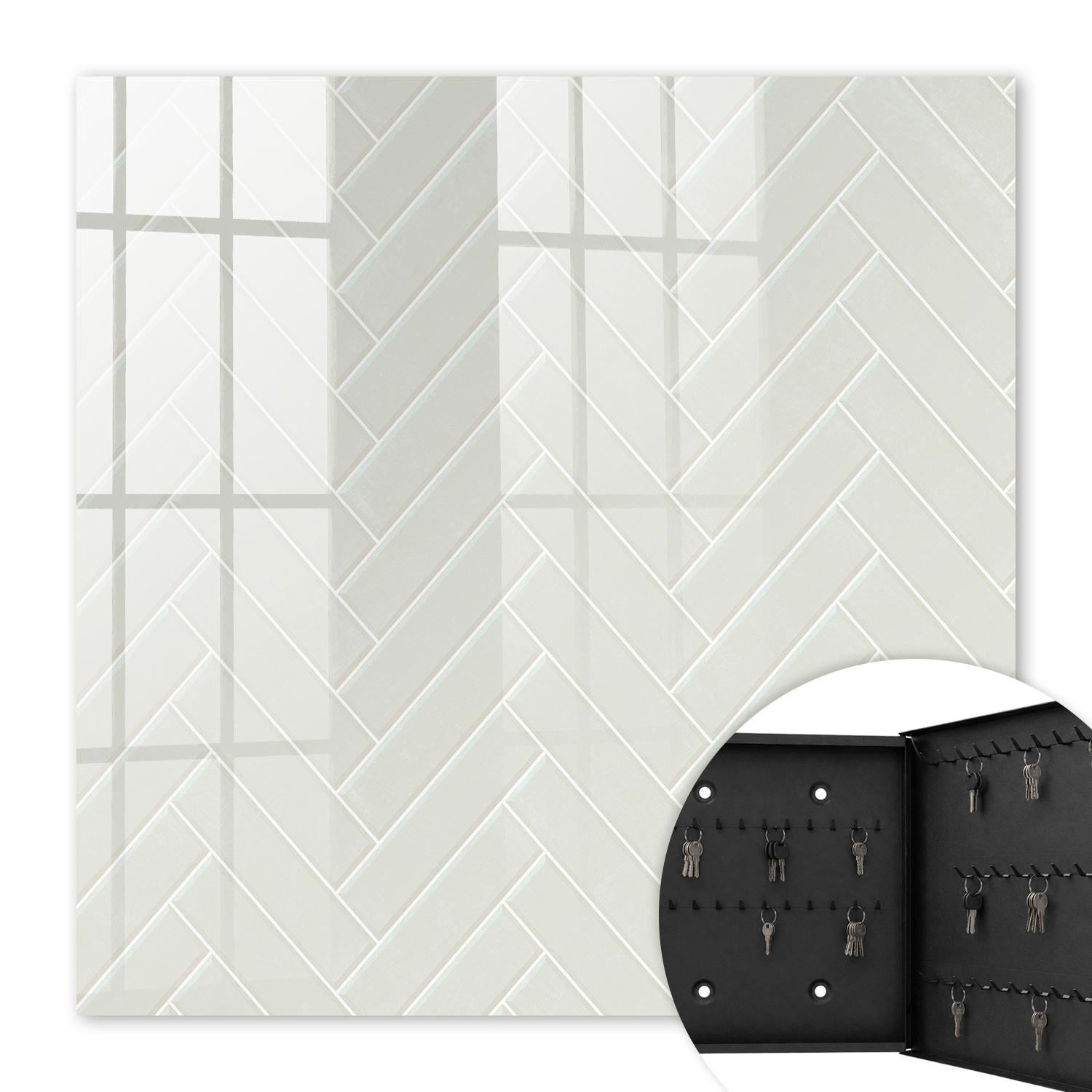 SCHLÜSSELBOX Schwarz 30x30 cm- Türöffnung nach rechts - Dezentes Fischgrätmuster - Beige, Metall (30/30/5cm) - TULUP