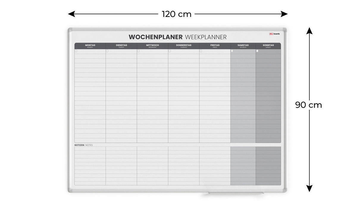 MAGNETISCHER Wochenplaner 120x90cm für Wochensplanungen - Weiß, Metall (120/90/1.8cm) - ALLboards