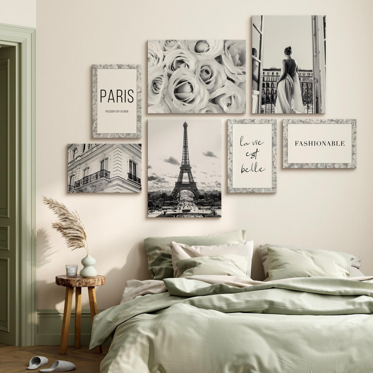 LEINWANDBILDER 7-er Set Paris Zitate - Schwarz/Weiß, Textil (110/80cm) - Muralo