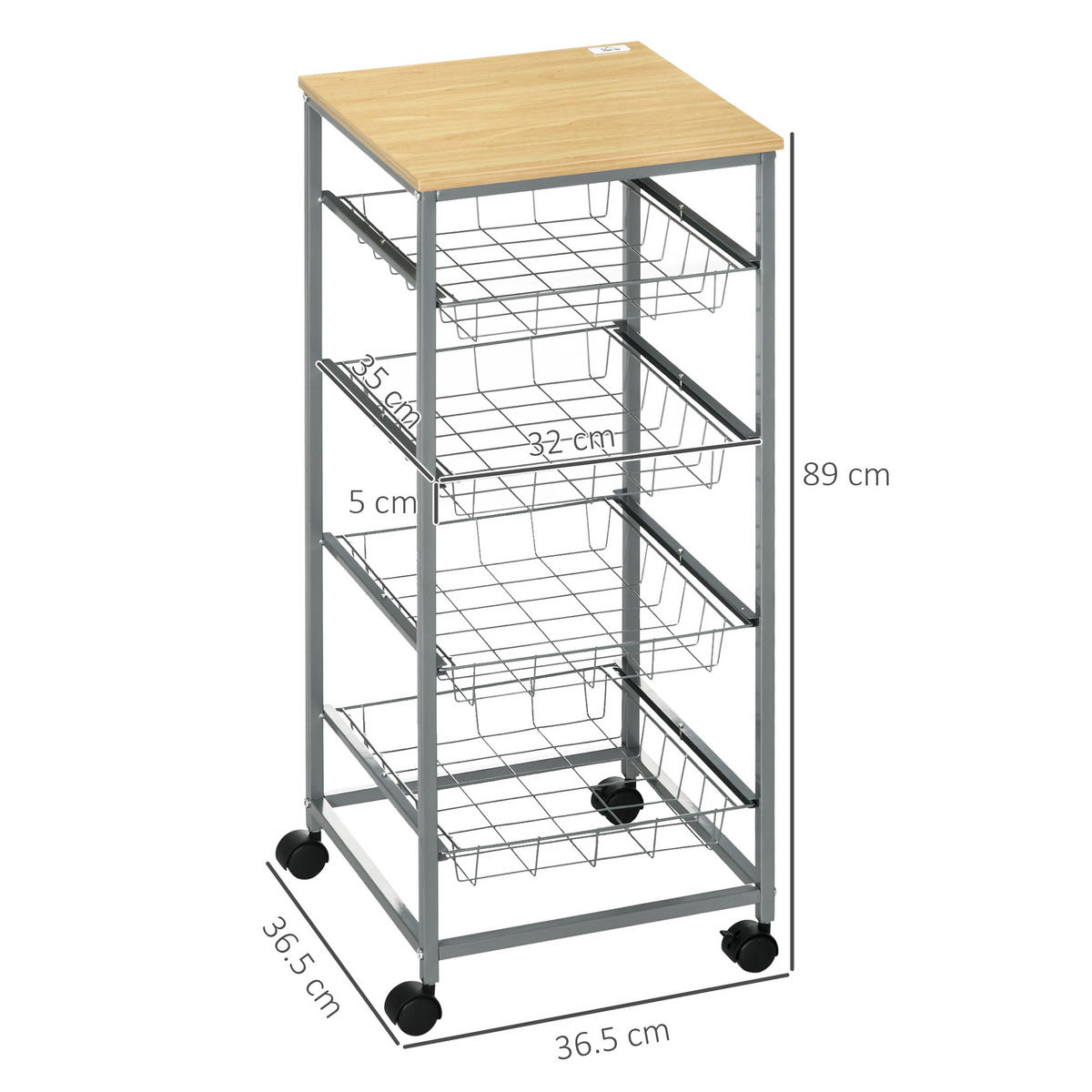 KÜCHENWAGEN, Platzsparender Wagen mit 4 Körben, 36,5 x 36,5 x 89 cm - Multicolor, Metall (36.5/89/36.5cm) - FORIOUS