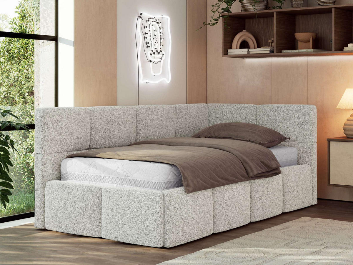 JUGENDBETT ARVO 90/200 - Hellgrau Strukture - Foam-Matratze - Rechts Seite - Hellgrau, Textil (90/200cm) - MKS