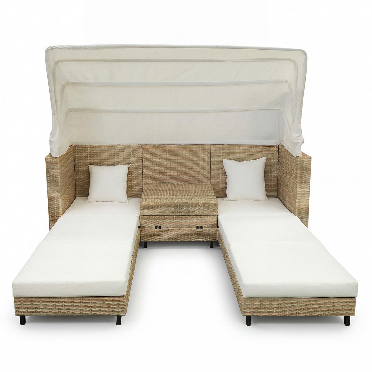 SONNENINSEL - 3-teilig - Polyrattan / Webstoff - Beige / Creme - Beige, Kunststoff/Textil (200/159/75cm) - home24