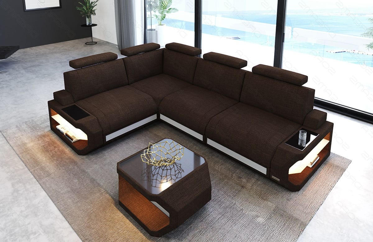 ECKSOFA Siena Braun Weiß Strukturstoff - Braun, Kunststoff (272/272cm)