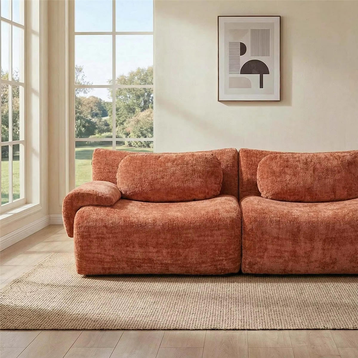 2-SITZER-SOFA Chenille Cloud Design, 184 cm Komfort Sofa ohne Montage - Orange, Textil (184/69/101cm) - Kaket