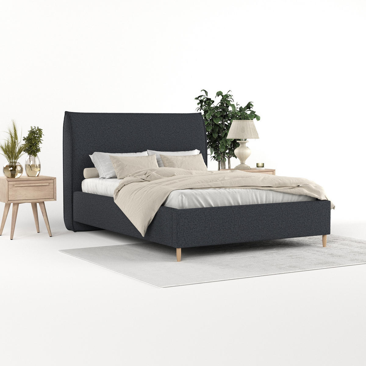 POLSTERBETT Mira 140/200 cm Anthrazit im Riva Stoff - Anthrazit/Naturfarben, Holz/Holzwerkstoff (140/200cm) - AltaBeds