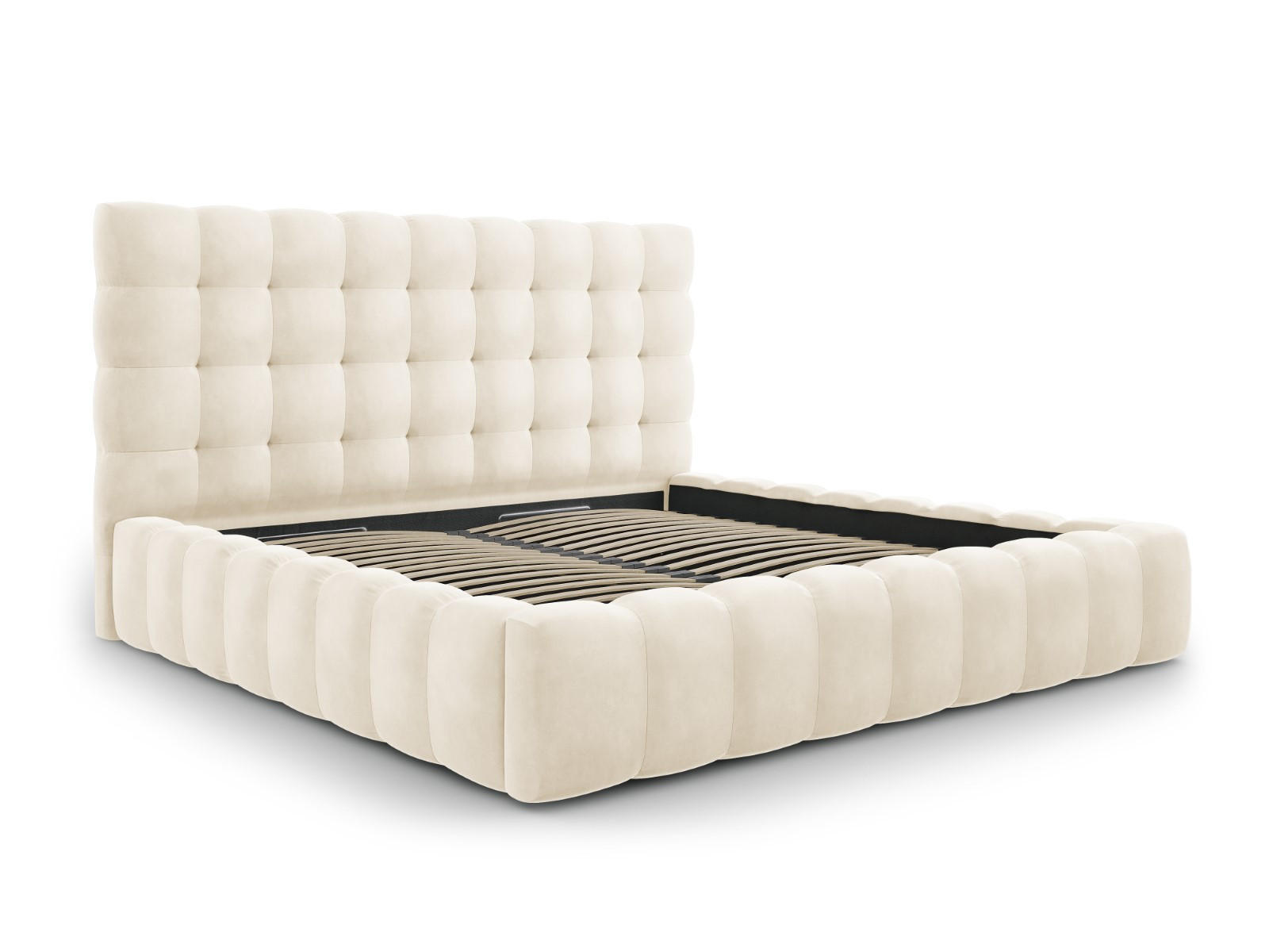 BETT mit Bettkasten und Kopfteil Mamaia aus Samt leichtes beige 200x200cm - Beige, Textil (200/200cm) - Micadoni