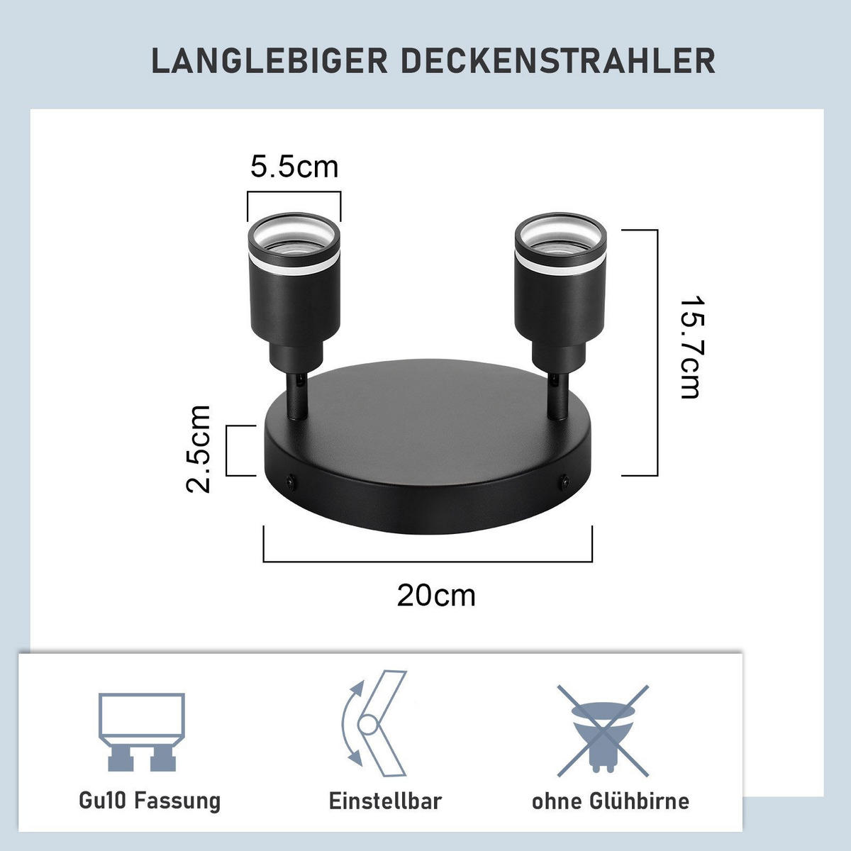 STRAHLER Lübeck 2-flammig 20/20/15.7 cm - Schwarz, Metall (20/20/15.7cm) - Nettlife