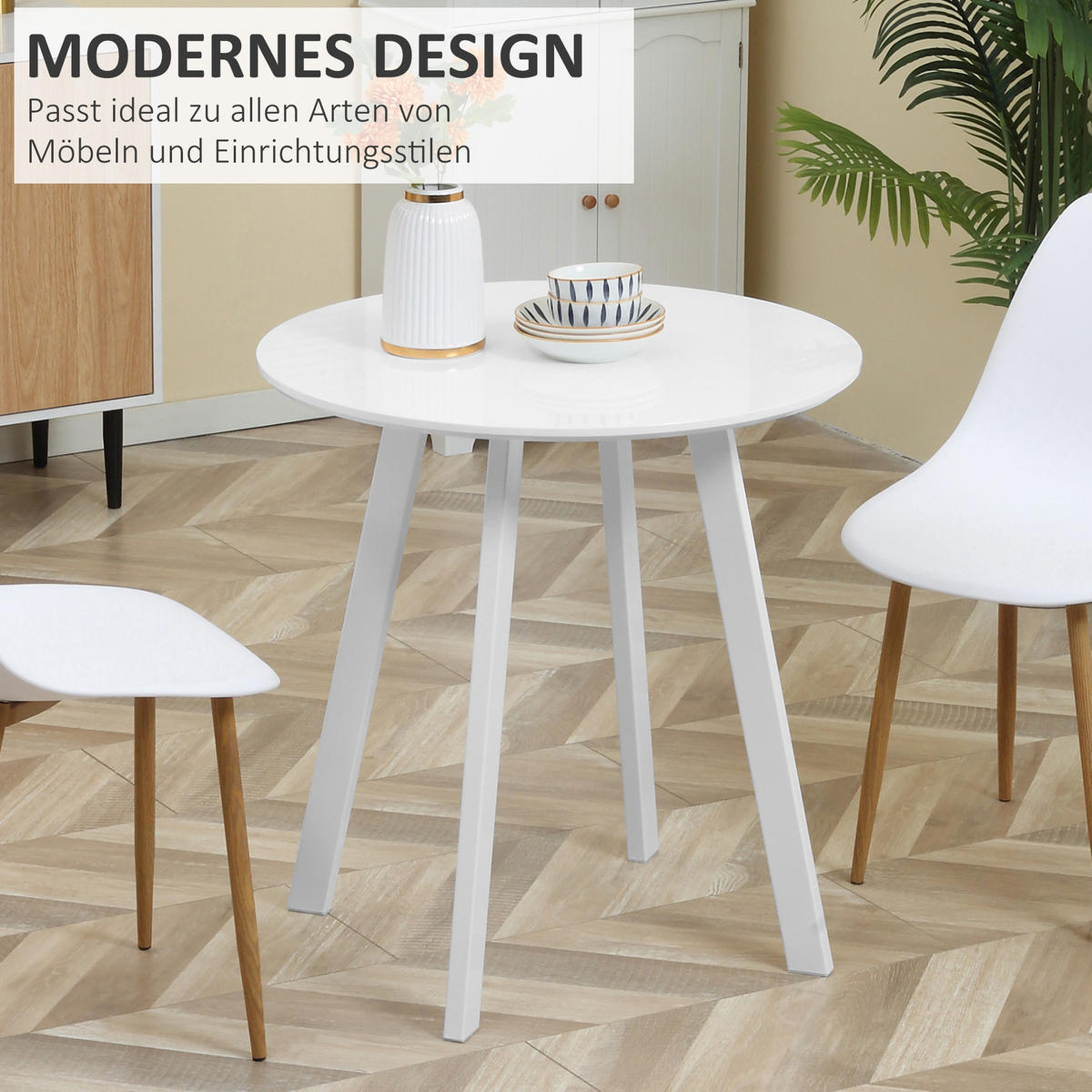 ESSTISCH, MDF, Metall, Weiß - Weiß, Kunststoff (72/72/75cm) - HOMCOM