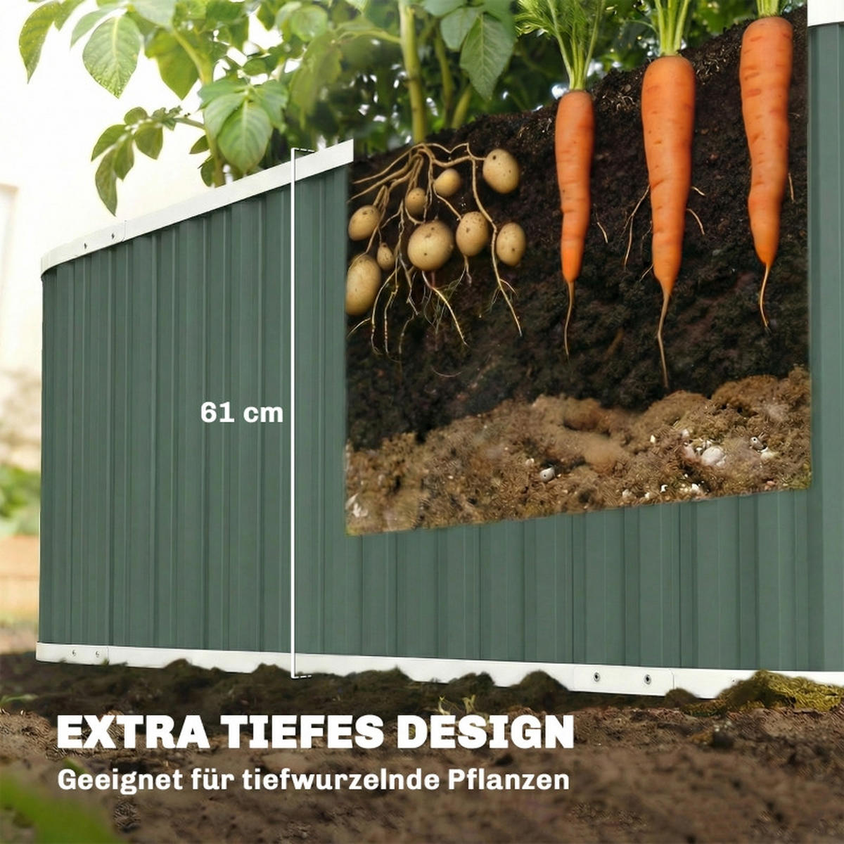 HOCHBEET Metall 136x53x61 cm Gartenbeet offen - Grün, Metall (136/61/53cm) - LEBENLANG