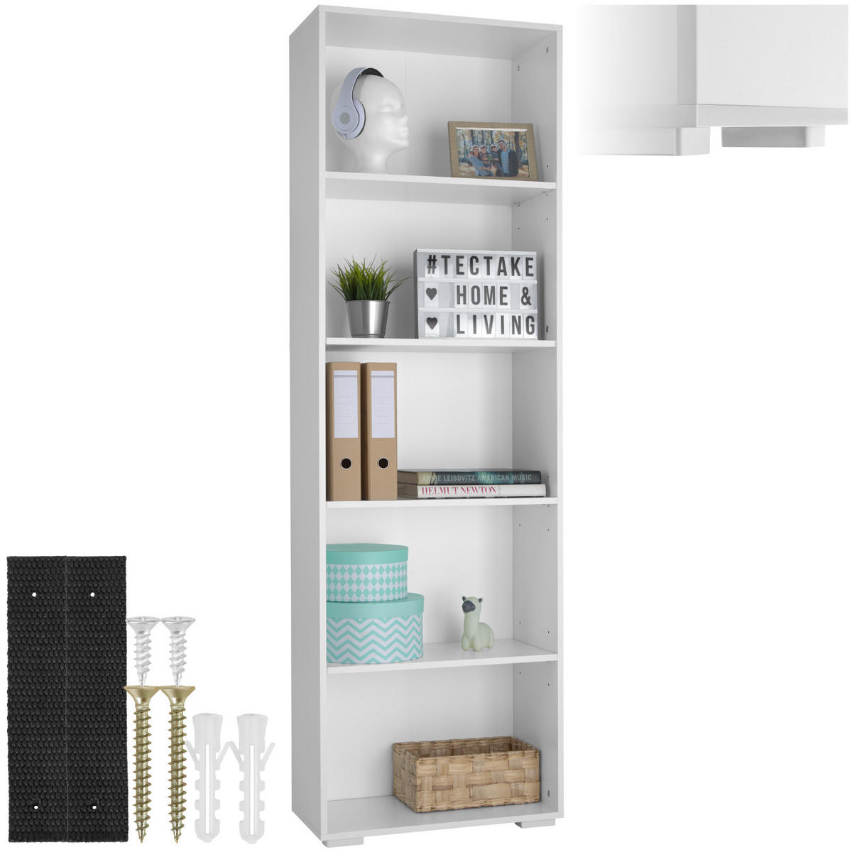 BÜCHERREGAL Lexi,60 x 30 x 190 cm,weiß - Weiß, Holz (30/190/60cm) - tectake