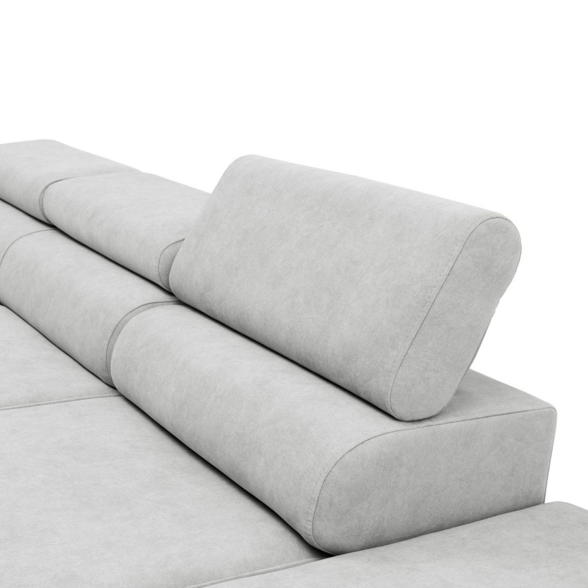 ECKSOFA JAZZ L Rechts mit Schlaffunktion 127x216 Velours Hellgrau - Hellgrau/Schwarz, Holz/Textil (237/285cm) - Muffo