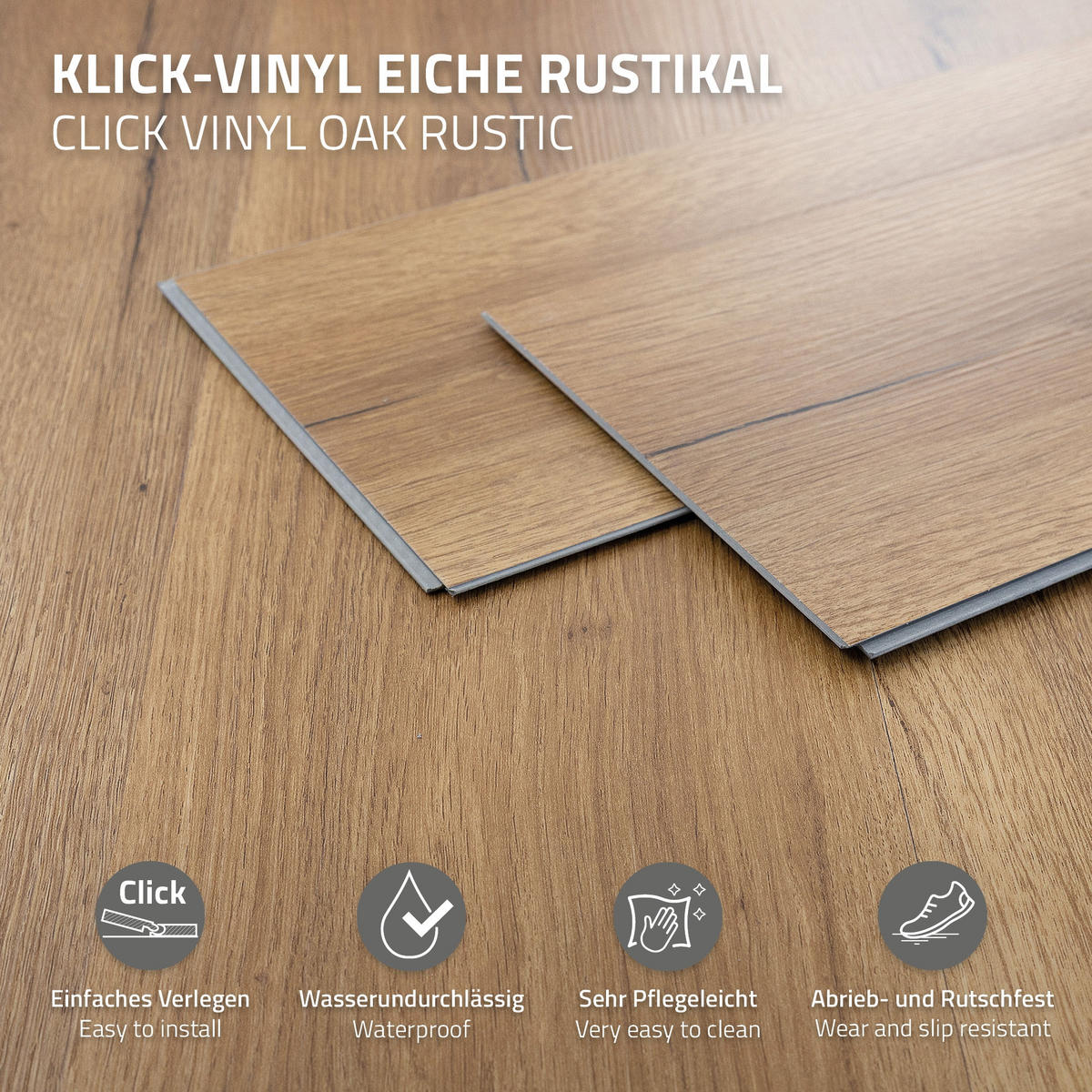 VINYLOVÁ PODLAHA s klikovým systémem 1,54 m²/7 lamel, PVC podlahová krytina, dub rustikální, vzhled dřeva - divoký dub, plast/umělá hmota (122/18/0.42cm) - ML-DESIGN