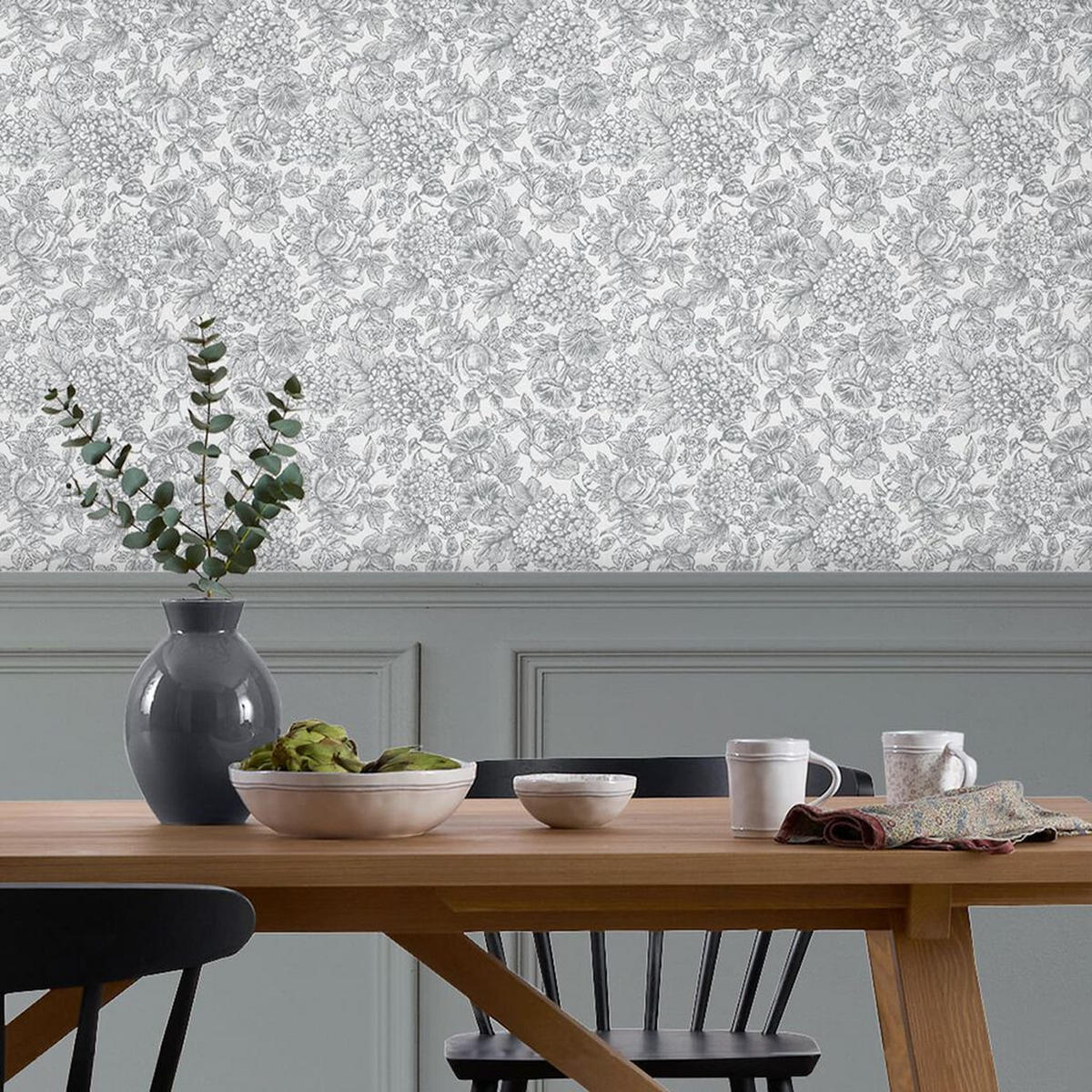 VLIESTAPETE Louise Schiefergrau | Grau | Blumen | 10mx52cm - Grau, Papier/Kunststoff (52/1000cm) - Graham & Brown