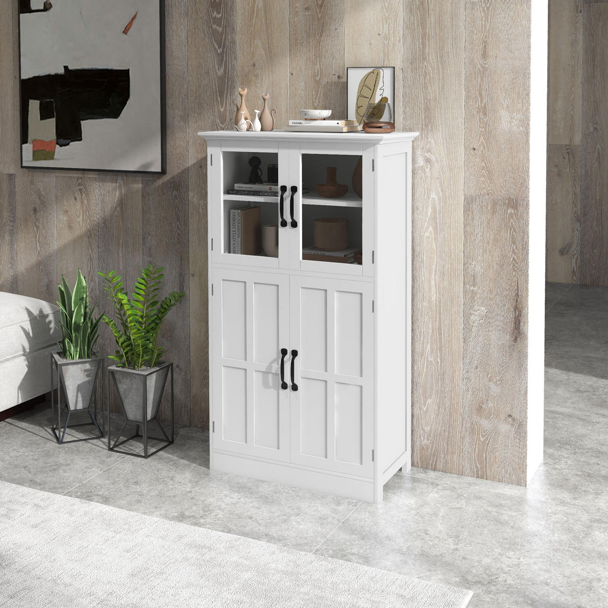 HIGHBOARD DE-11058 2 Glastüren Weiß - Weiß, Holzwerkstoff (30/110.5/60cm) - ComfortXL