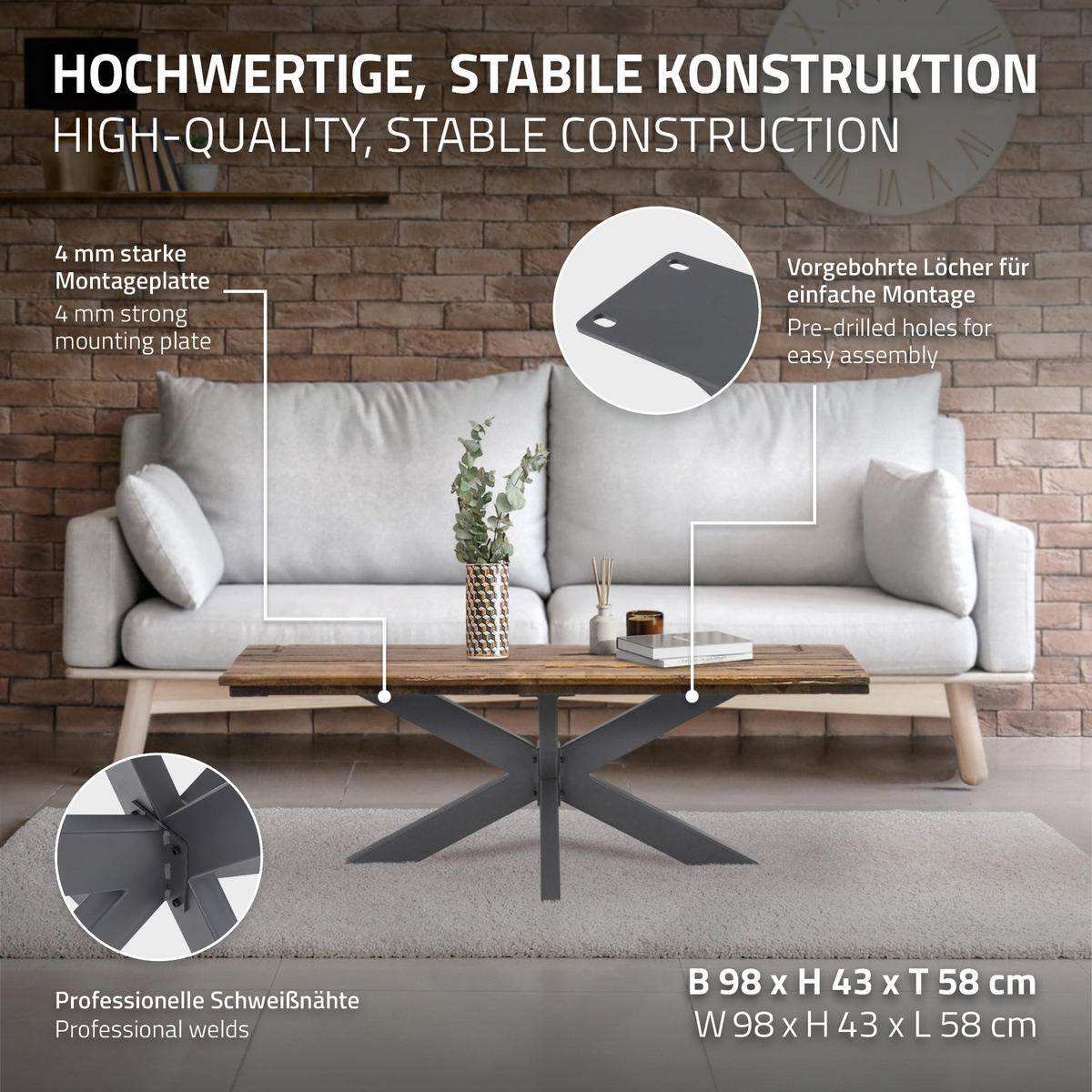 TISCHGESTELL Spider 98 x 58 x 43 cm Anthrazit - Anthrazit, Metall (58/43/98cm) - ML-DESIGN