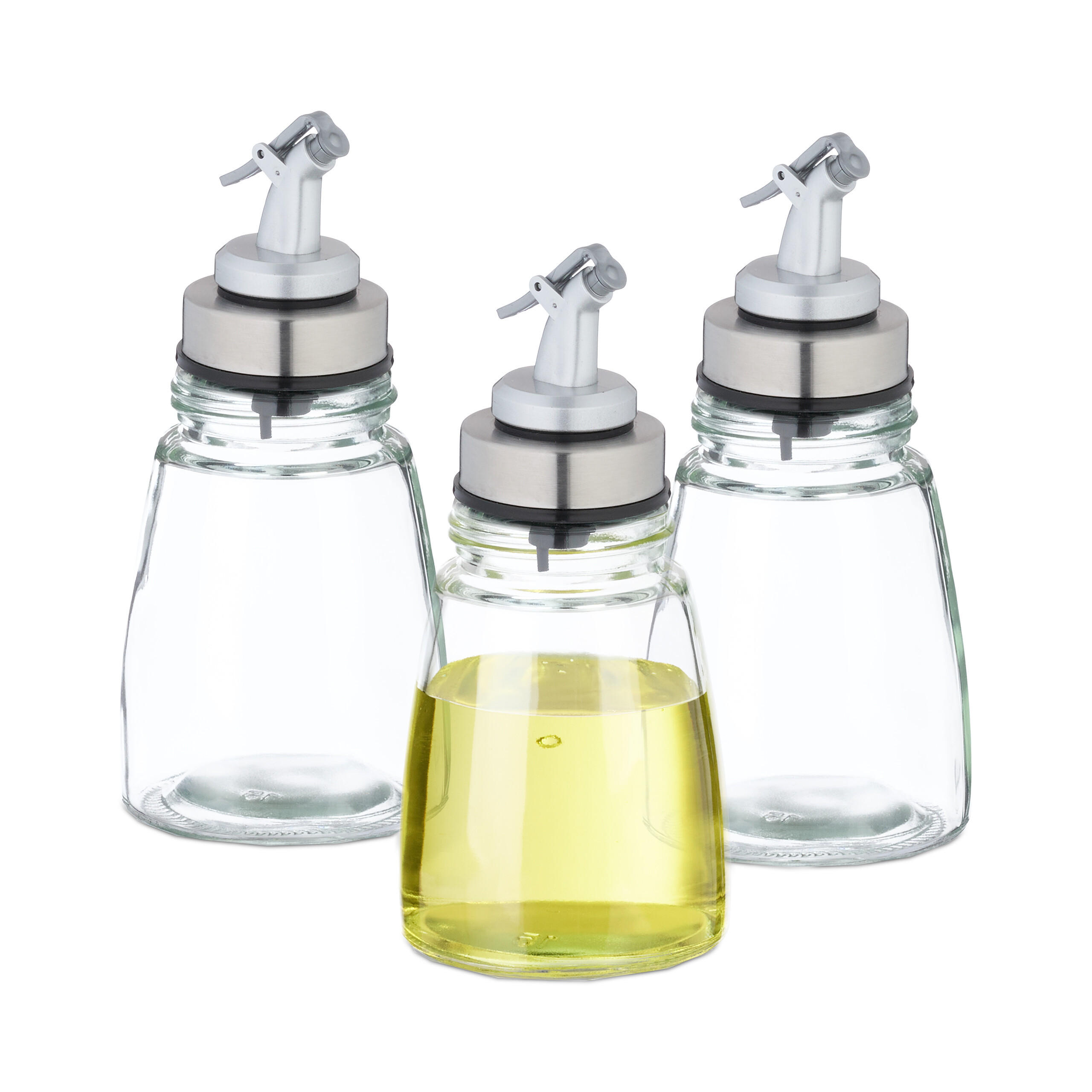 Relaxdays DÁVKOVAČE Transparentní Stříbrné 3-dílný-set sklo nerez 200 ml