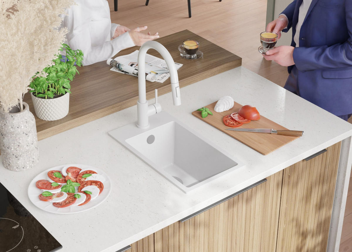 SPÜLBECKEN Riga, 2-er set Weiß 28/50 cm 1 Becken + Ablauf-Set ab 30er Unterschrank - Chromfarben/Weiß, Kunststoff (28/20/50cm) - Primagran