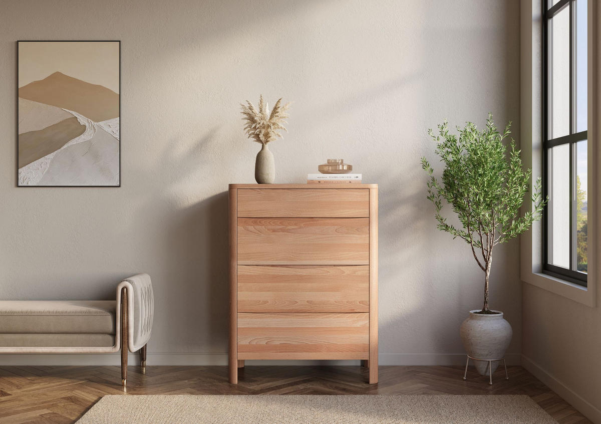 HOLZKOMMODE Modena Low 80, Naturfarben - Buchefarben, Holz/Buchenholz (80.4/106.3/45cm) - Visby