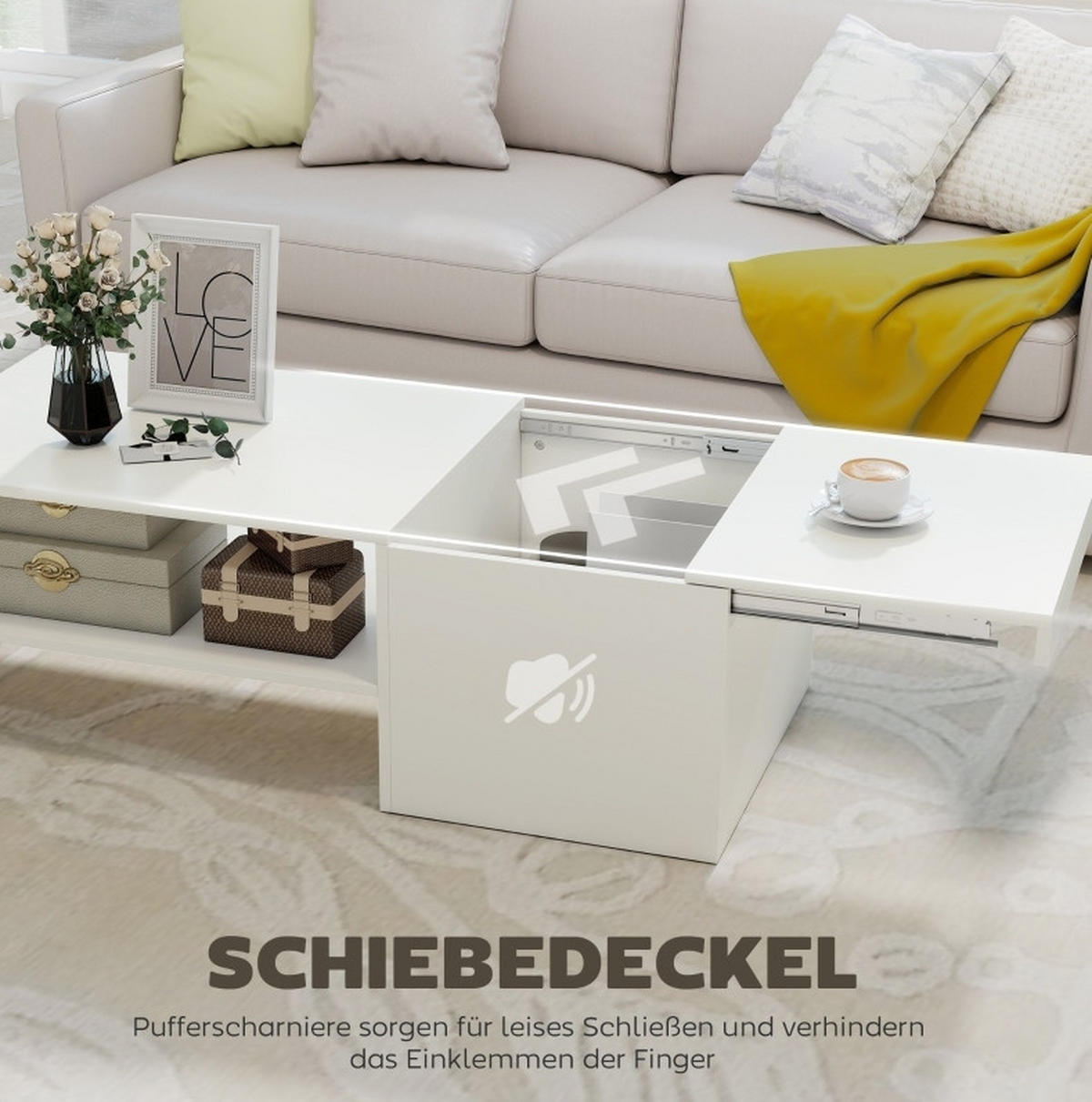 KONFERENČNÍ stolek ze dřeva 110x52x36 cm bílý s posuvnou deskou a úložným prostorem - bílá, kompozitní dřevo (110/52/36cm) - Modfu